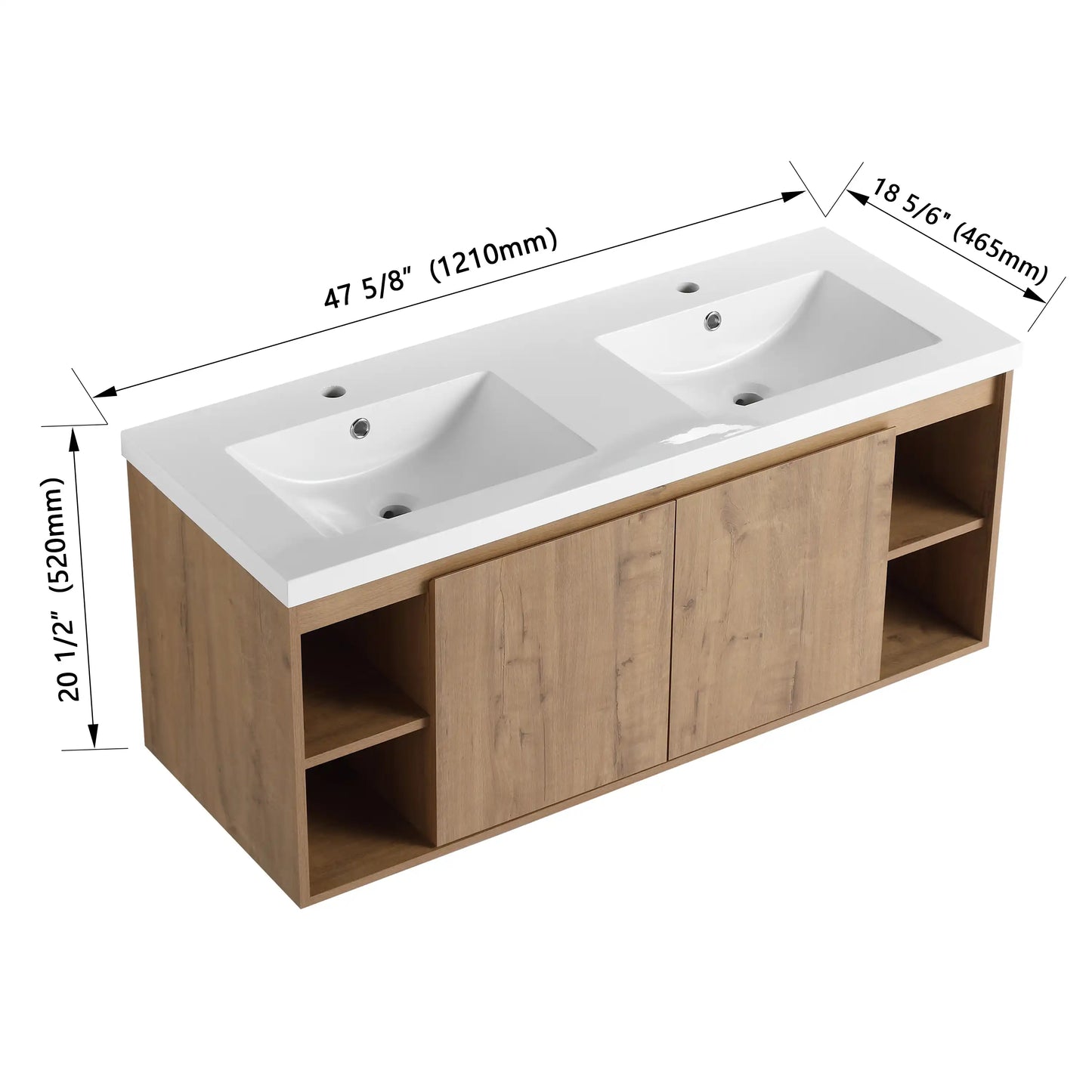 48" Freestanding Bathroom Vanity with Double Sinks & Soft Close Doors color: Imitative Oak