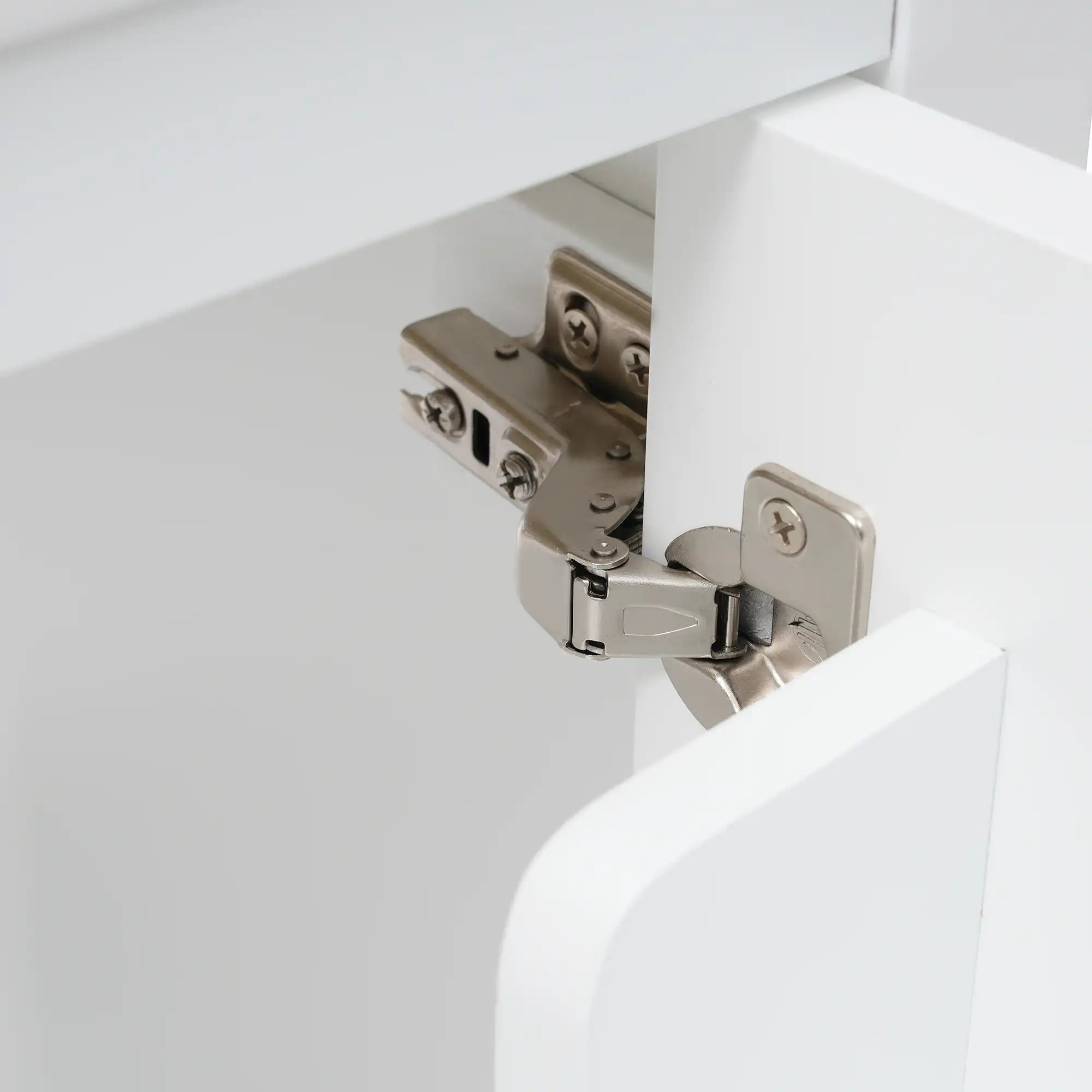 20" white bathroom vanity unit soft-close hinge detail | Ace Decor