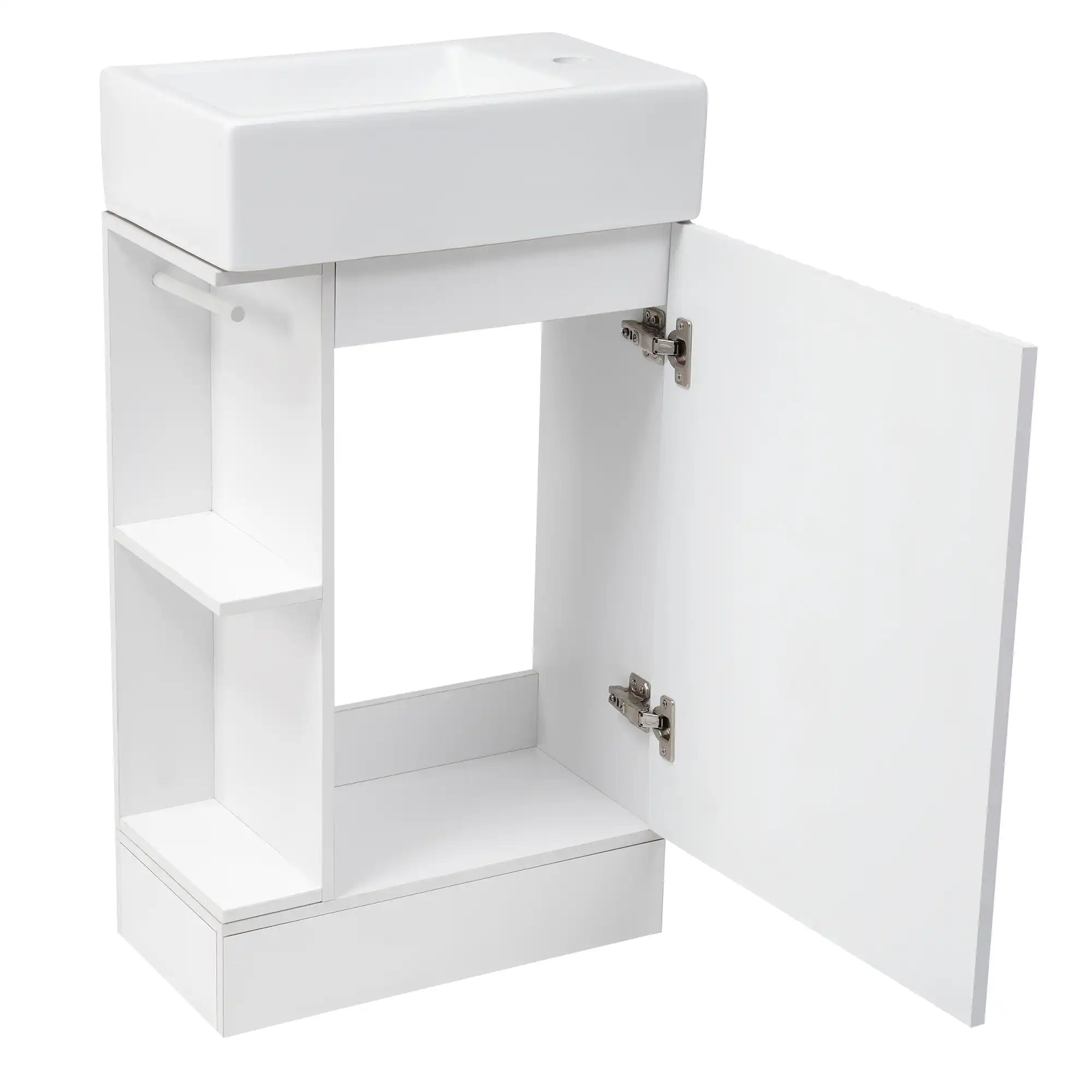 18.6" tiny vanity bathroom cabinet with side shelf and open storage | Ace Decor