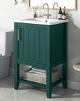 bathroom vanity cabinet open shelf color:green