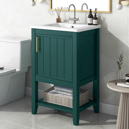bathroom vanity cabinet open shelf color:green