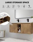 Top view of 48 inch wall mounted bathroom vanity with sink showing dual integrated sinks and spacious countertop | Ace Decor