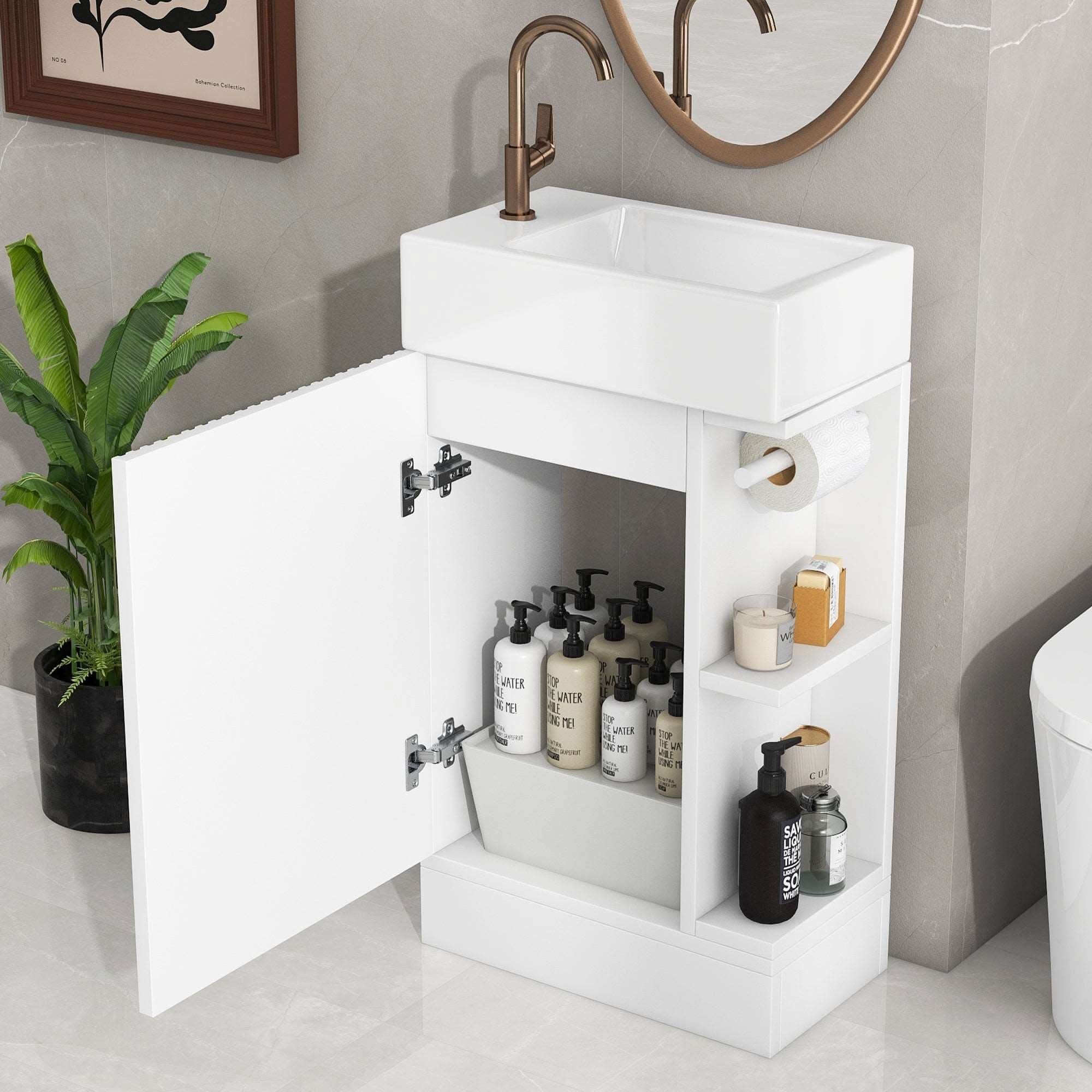 Bathroom Vanity Cabinet with Sink Two-tier Shelf COLOR:white