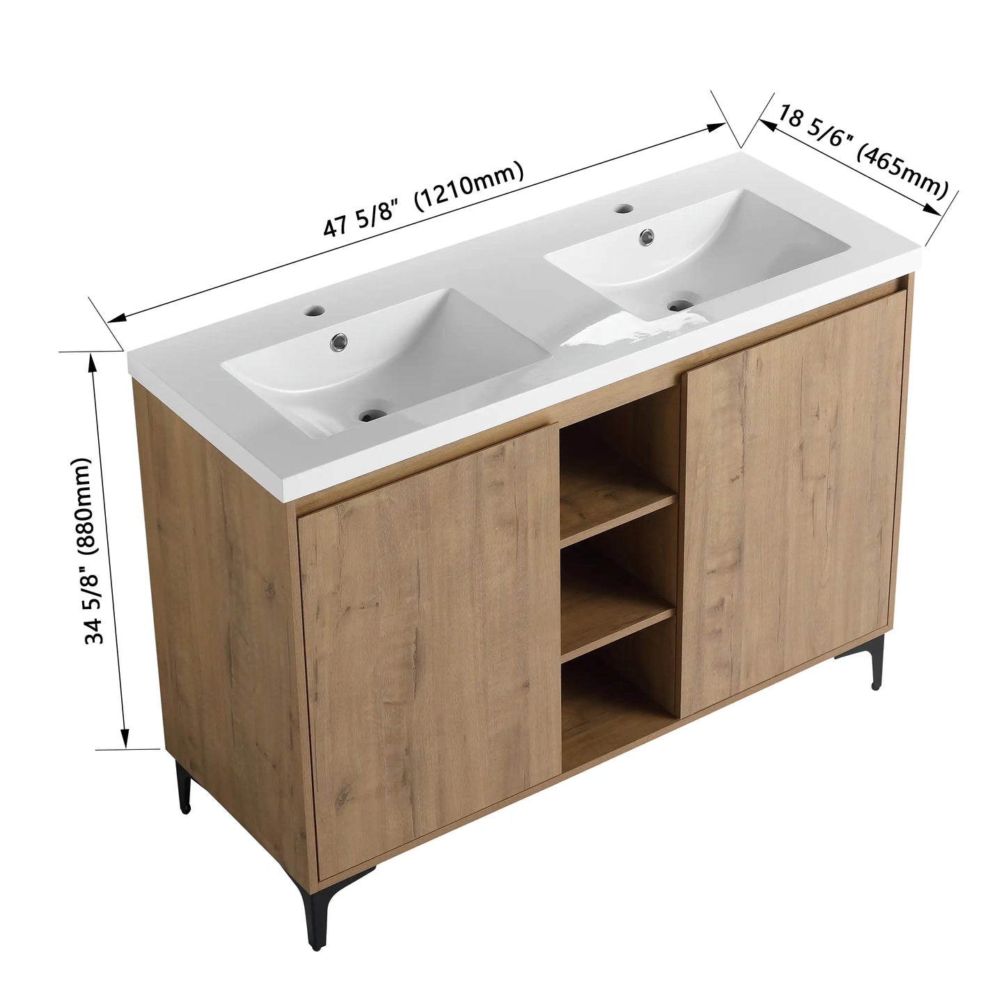 48" Freestanding Bathroom Vanity with Double Sinks & Soft Close Doors color: Imitative Oak