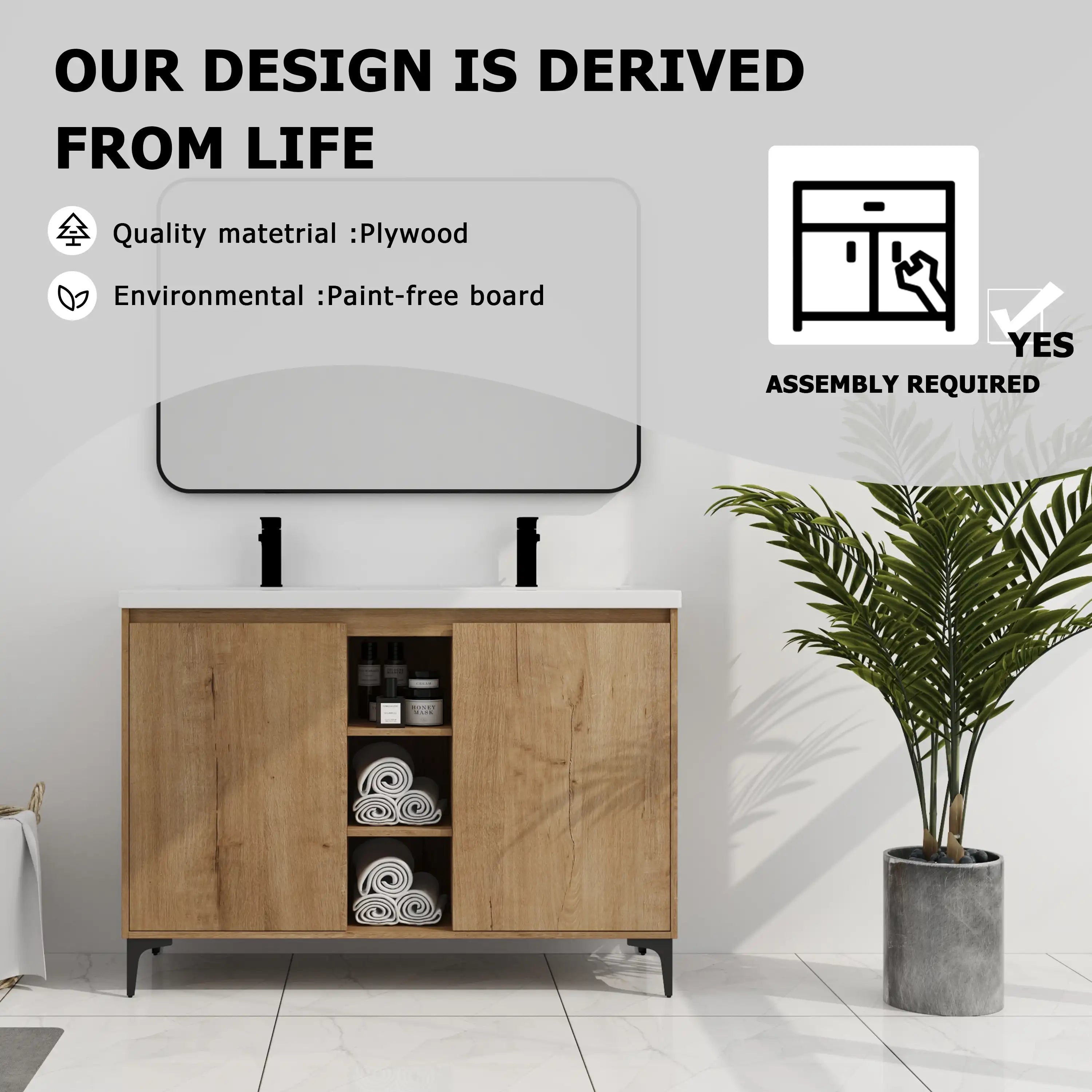 48 inch vanity for bathroom made with eco-friendly plywood and paint-free board, designed for durable everyday use | Ace Decor