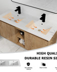 Close-up of 48 inch wall mounted bathroom vanity with sink showing smooth water flow in durable integrated resin sinks | Ace Decor