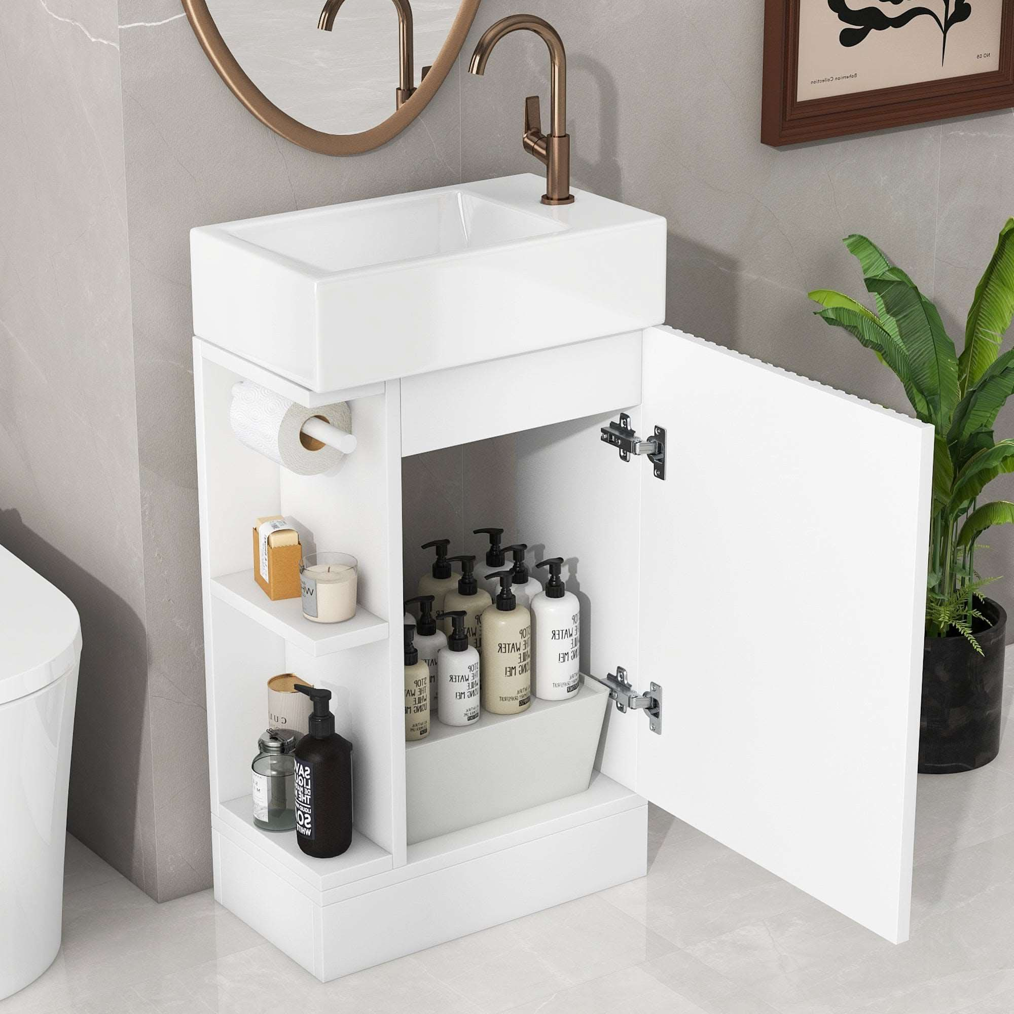 Bathroom Vanity Cabinet with Sink Two-tier Shelf COLOR:white