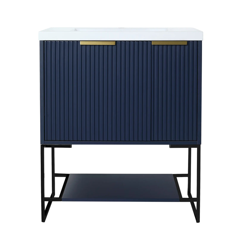 30" Navy Blue Freestanding Bathroom Vanity – Soft-Close Storage & White Resin Sink