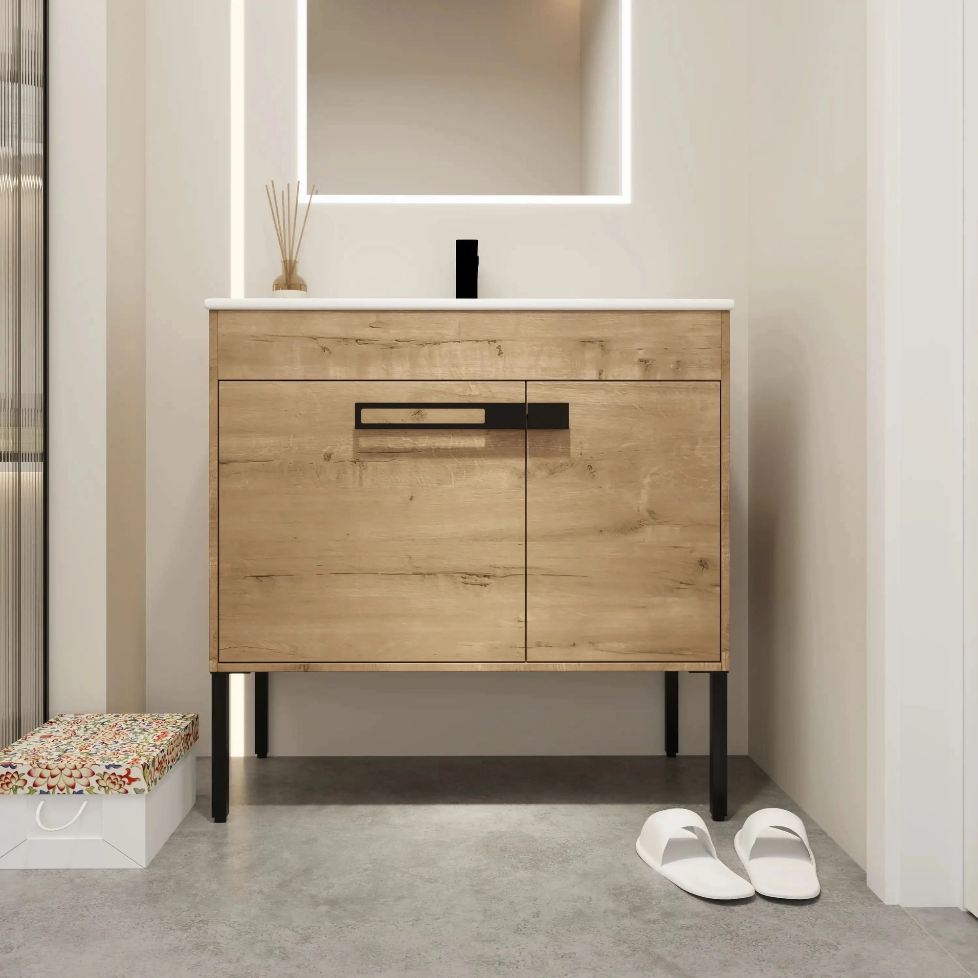 Bathroom Vanity With Sink, Freestanding Bathroom Vanity or Floating is Optional Conversion color: Imitative Oak | size:36 inch