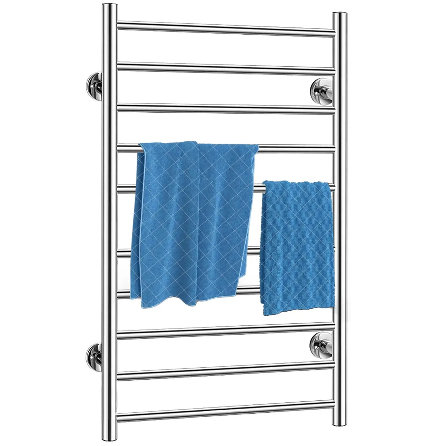 Silver Electric Heated Towel Rack - Wall-Mounted Towel Warmer with 10 Stainless Steel Bars color: Silver