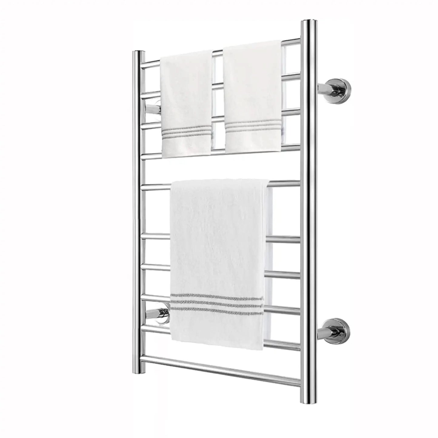 Silver Electric Heated Towel Rack - Wall-Mounted Towel Warmer with 10 Stainless Steel Bars color: Silver