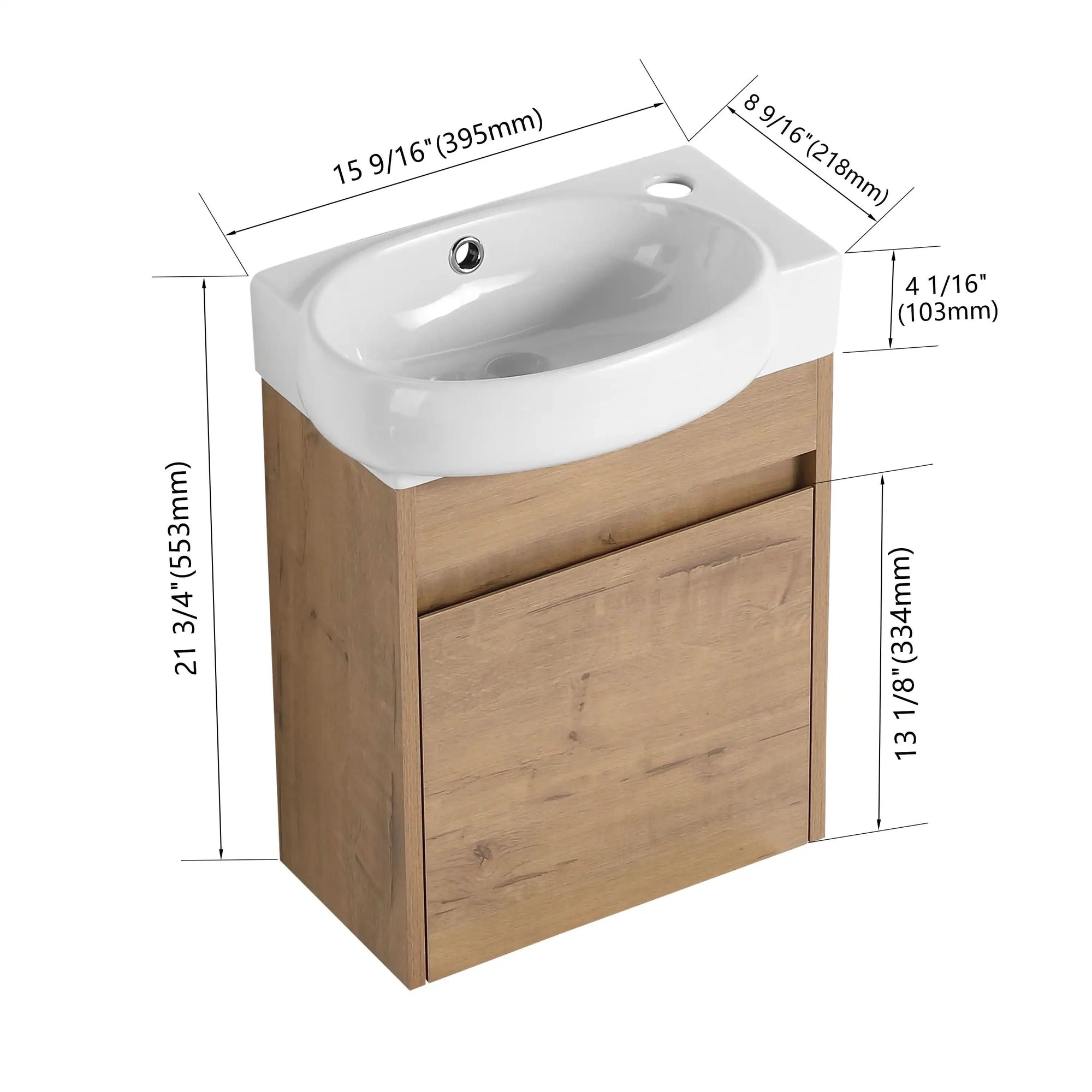 16" Soft-Close Bathroom Vanity with Sink – Ideal for Small Spaces color: Imitative Oak