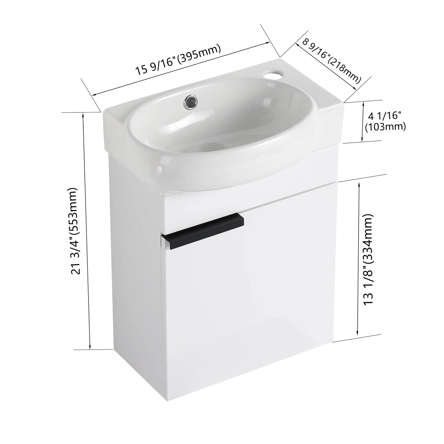 16" Soft-Close Bathroom Vanity with Sink – Ideal for Small Spaces color: Gloss White