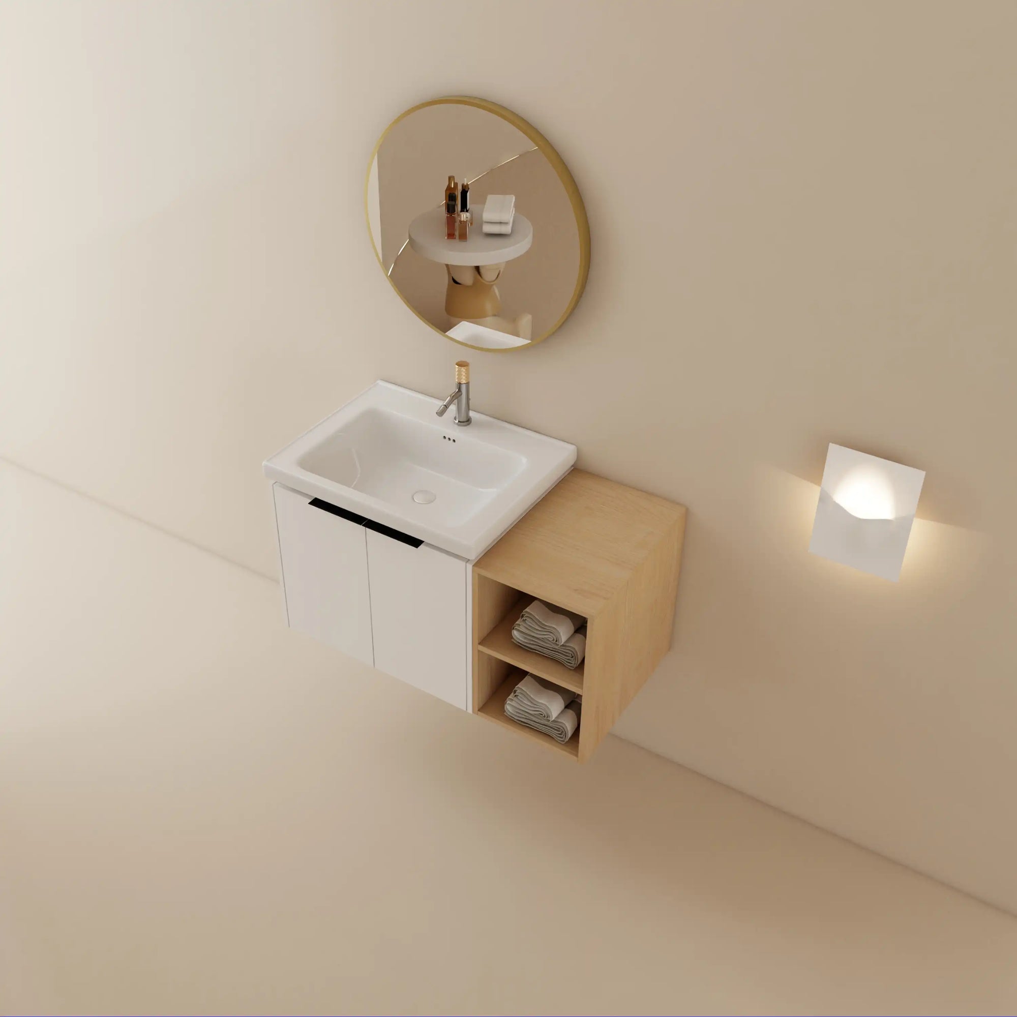 36" bathroom vanity with side shelf floating vanity with ceramic sink and open shelf storage | Ace Decor