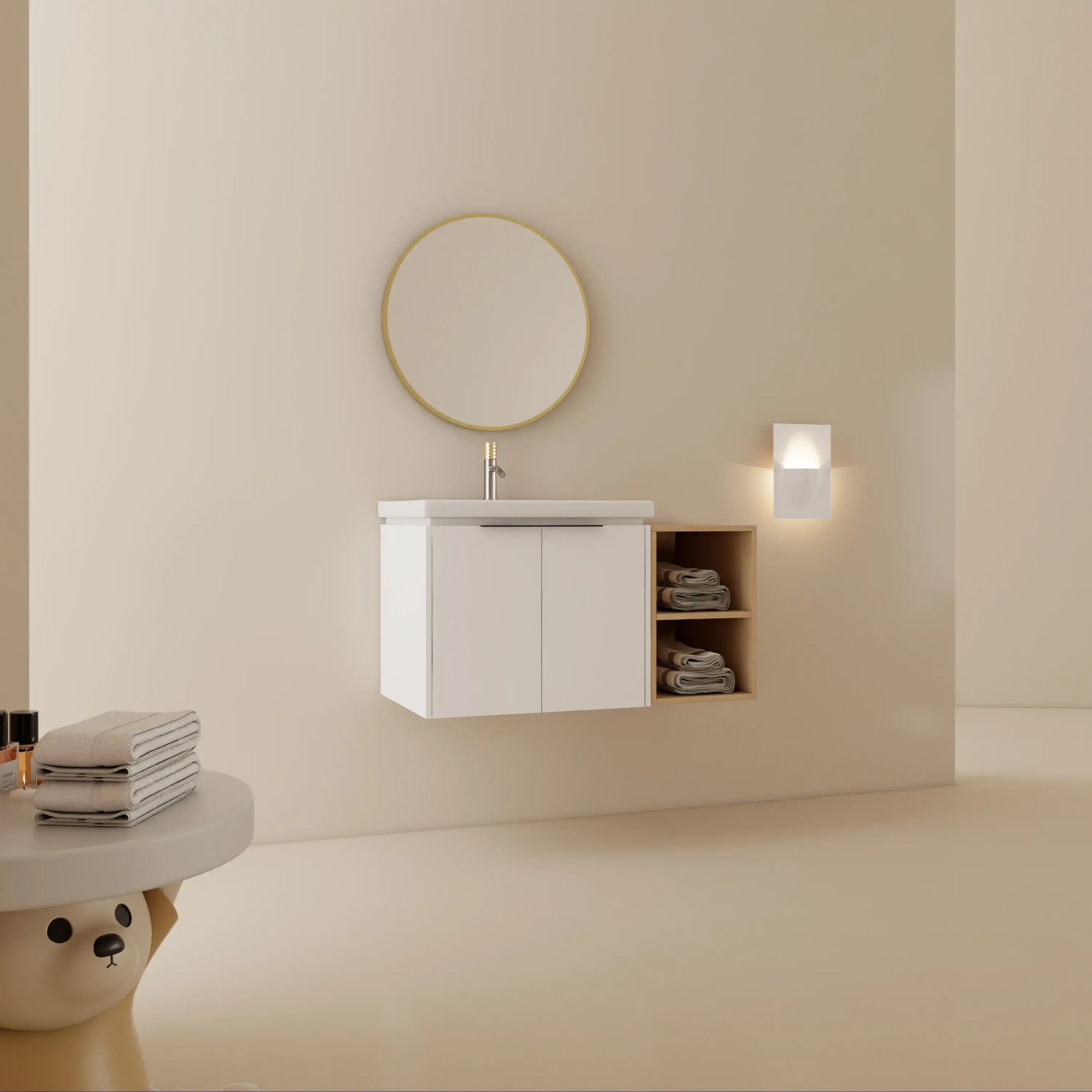 36" bathroom vanity with side shelf floating vanity with open shelf for towels and storage | Ace Decor