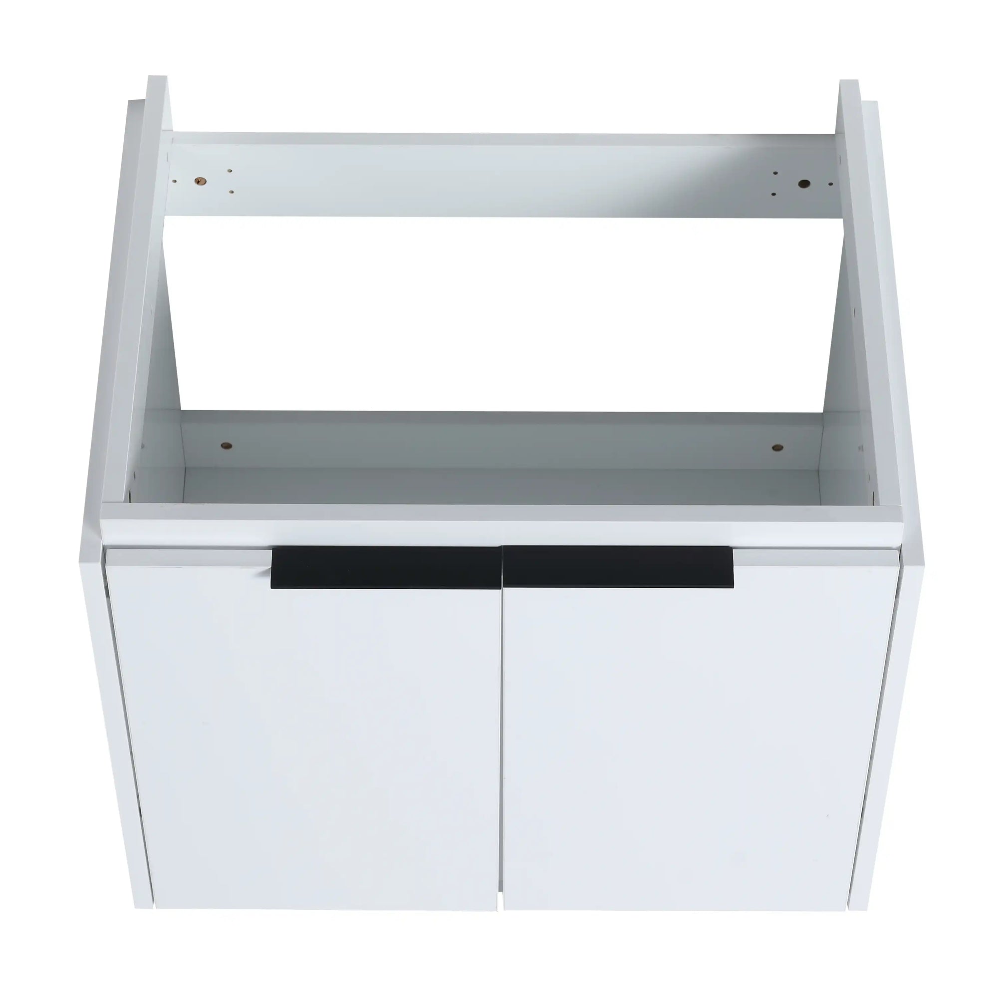 24 inch wall mounted vanity cabinet frame with modern matte black handles detail | Ace Decor