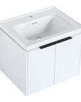 24 inch wall mounted vanity with integrated ceramic sink and modern matte black handle | Ace Decor