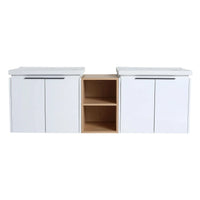 60" vanity with shelf on the side front view with dual cabinets and open center shelf | Ace Decor