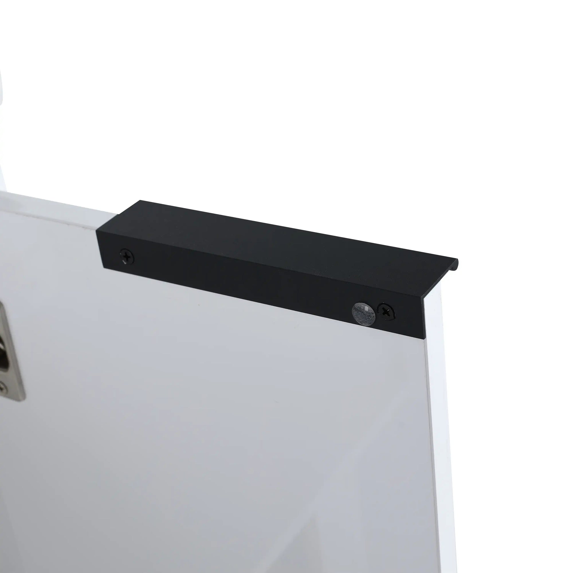 36" bathroom vanity with side shelf matte black handle detail modern cabinet design | Ace Decor