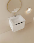 24 inch wall mounted vanity modern floating bathroom cabinet with ceramic sink and round mirror | Ace Decor