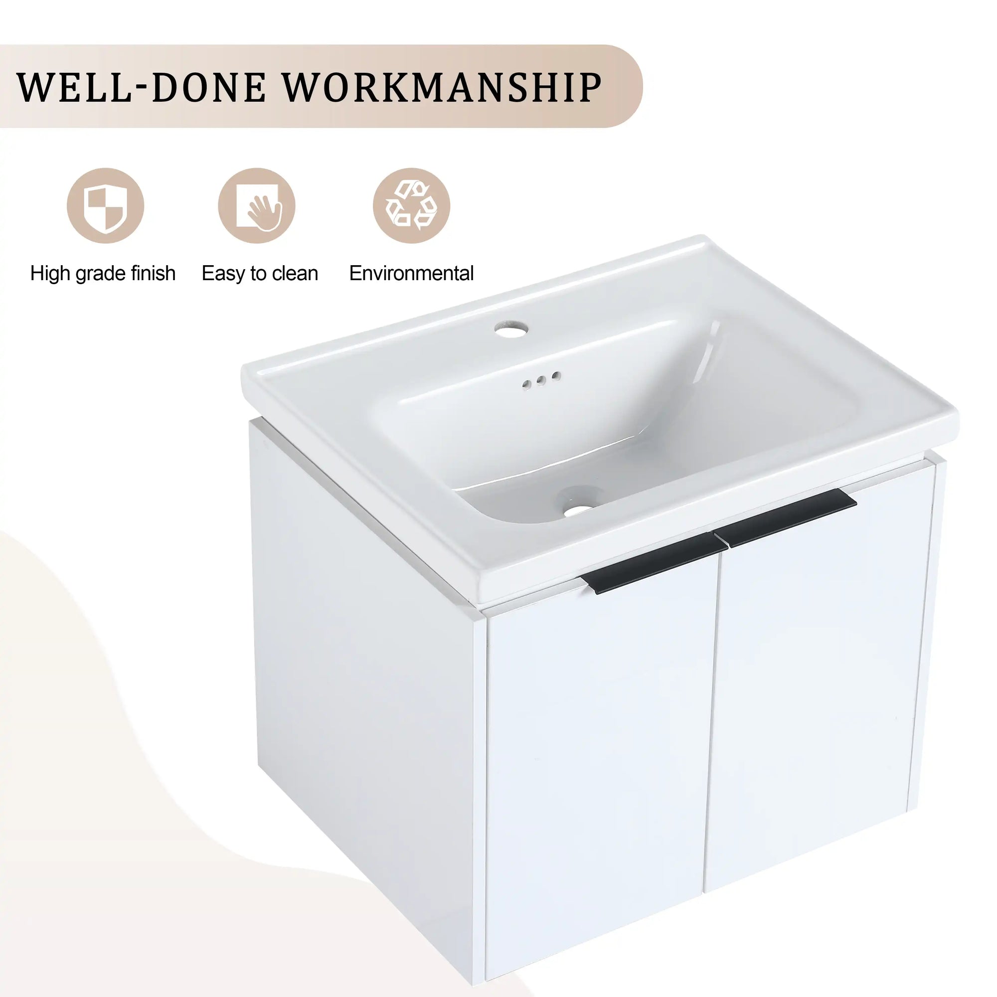 36" bathroom vanity with side shelf ceramic basin craftsmanship detail modern floating vanity | Ace Decor