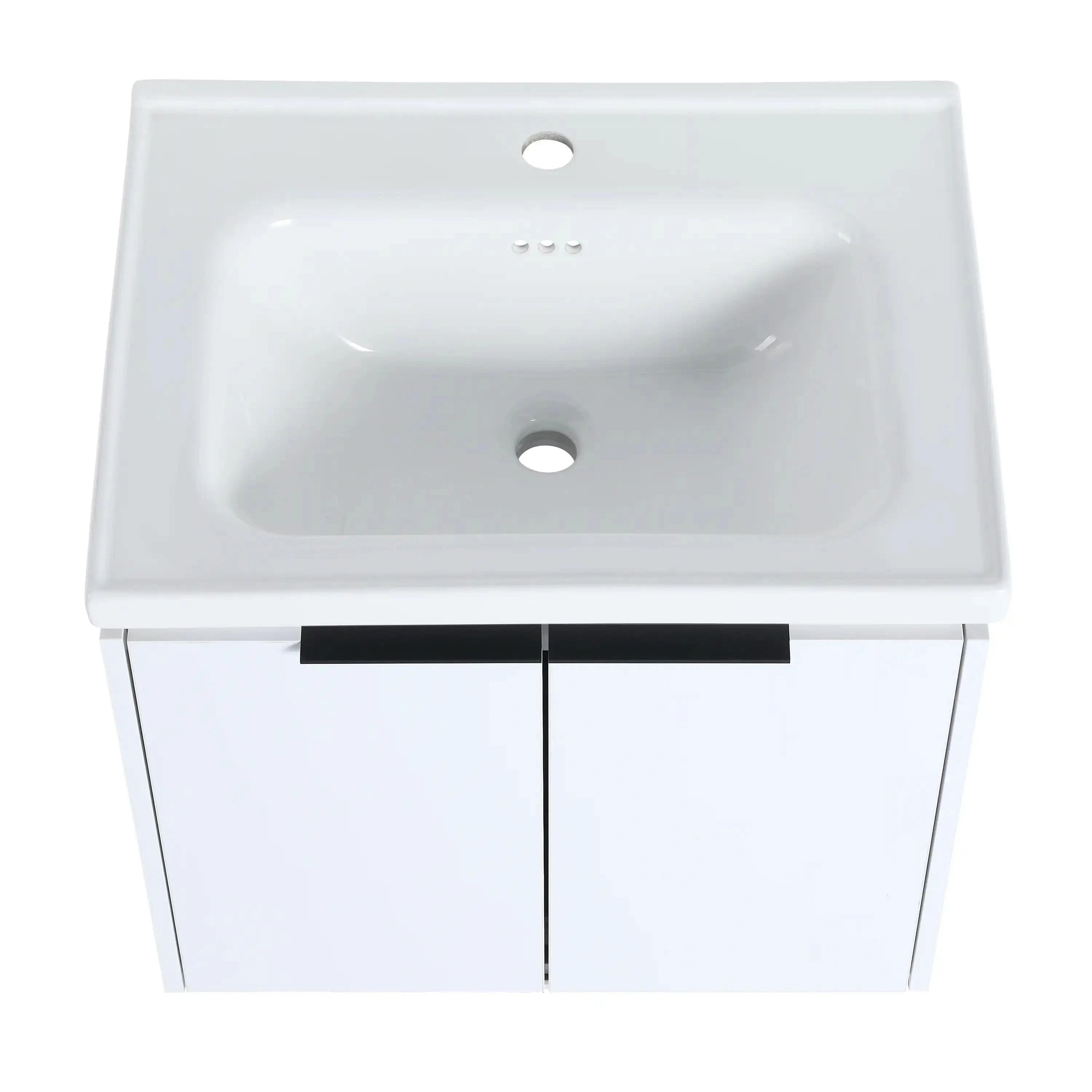 Top view of Alto 24-inch wall mount bathroom vanity with white ceramic sink.
