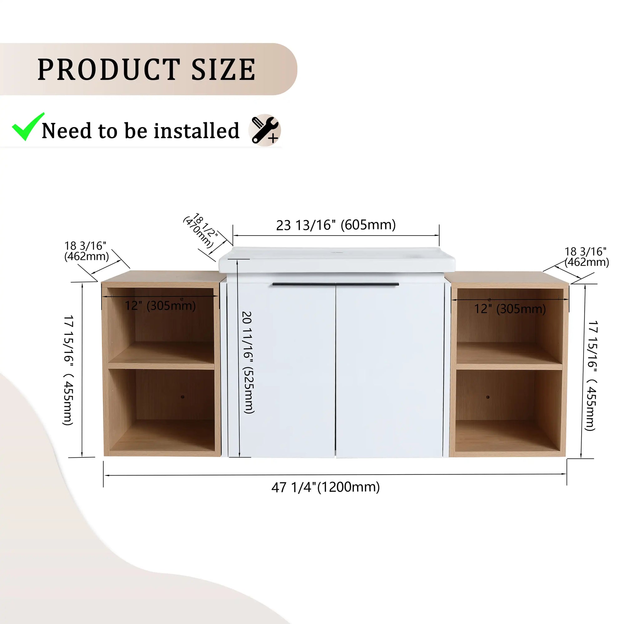 Alto Series 48" Wall Mount Bathroom Vanity with Sink – Modern Floating Design &amp; Soft-Close Doors