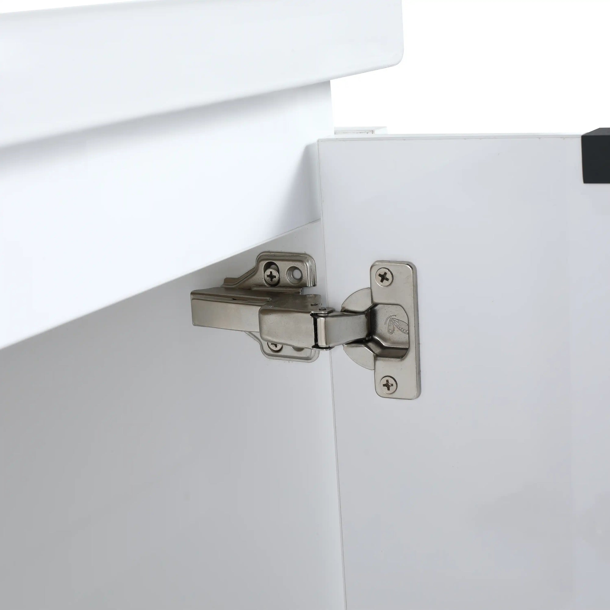 36" bathroom vanity with side shelf soft close hinge cabinet hardware detail | Ace Decor