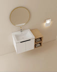 36" bathroom vanity with side shelf angled view showing sink and towel shelf storage | Ace Decor