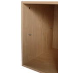 Adjustable side shelf design on the black walnut bathroom floating vanity.