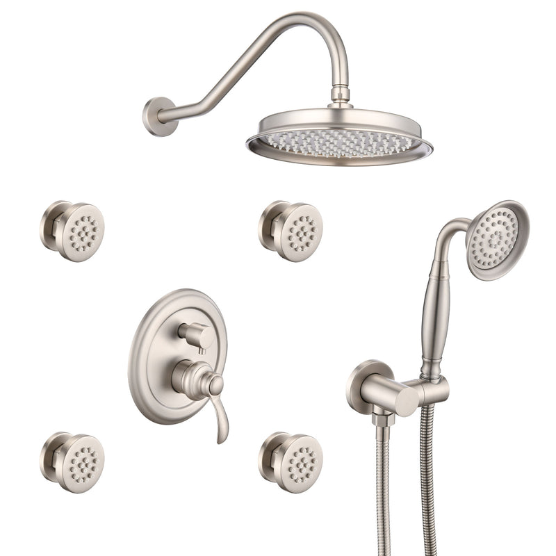 Avelar 9" Brushed Nickel Rain Shower Set with Body Jets