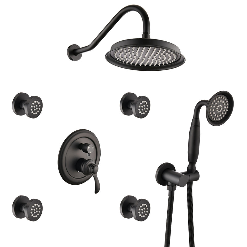 Avelar 9" Matte Black Rain Shower Set with Body Jets