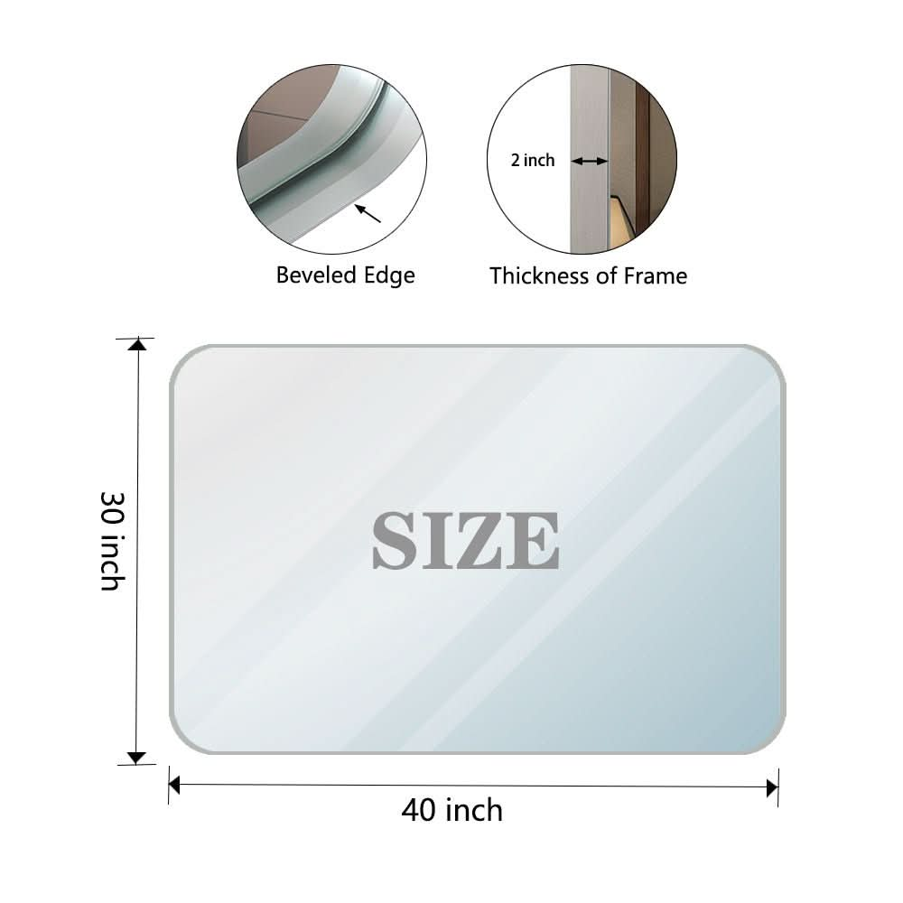 Glossy Brushed Silver Wall Mirror - Rounded Rectangle, Metal Frame size: 40 X 30