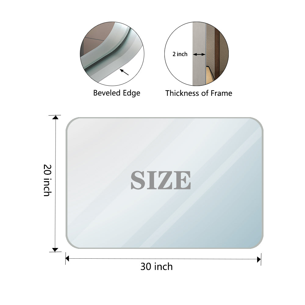 Glossy Brushed Silver Wall Mirror - Rounded Rectangle, Metal Frame size: 30 X 20