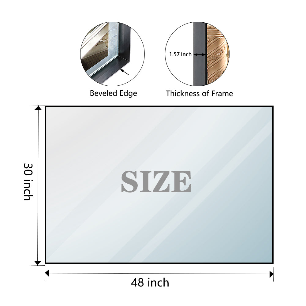 Glossy Black Rectangular Bathroom Mirror with Metal Frame color: Black