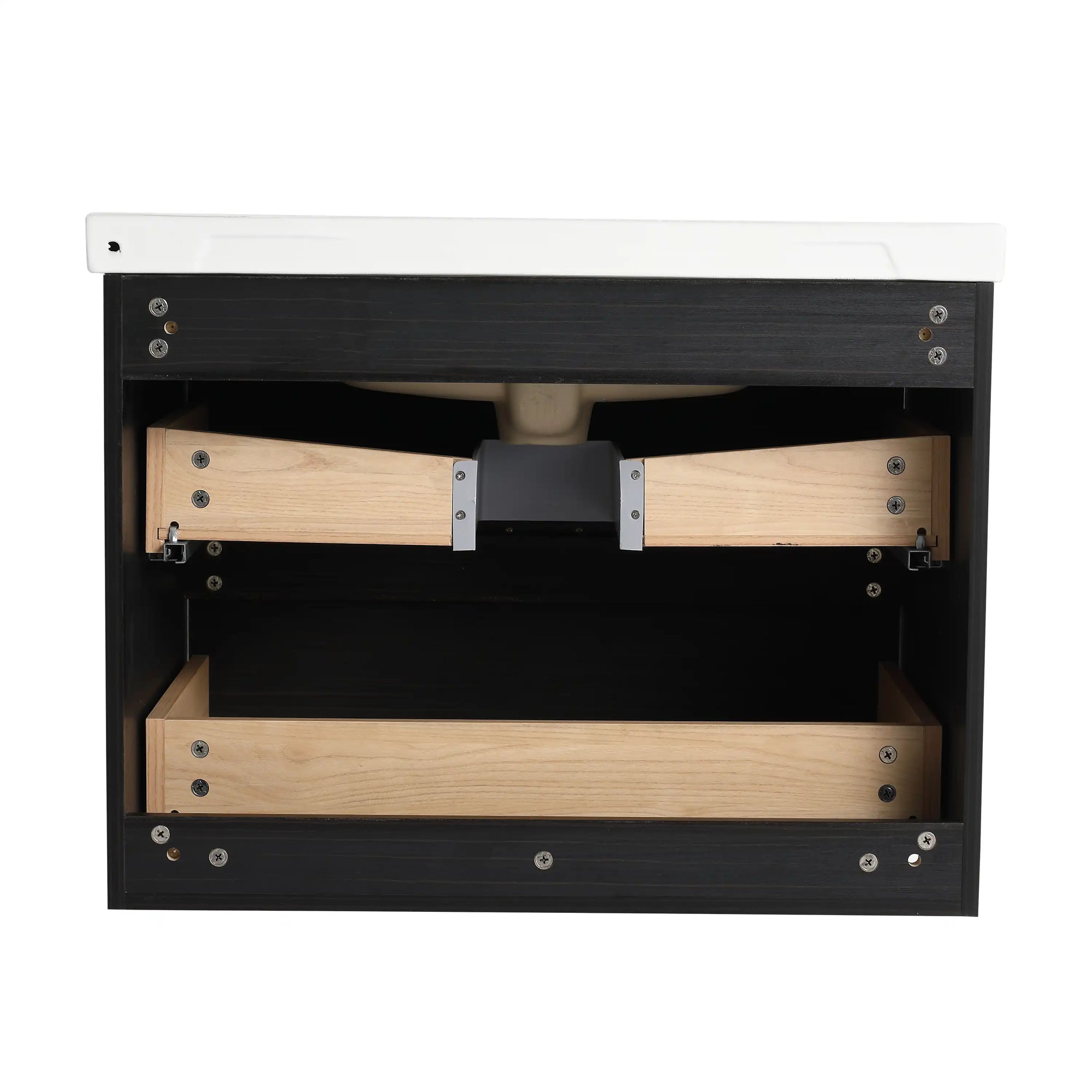 23&quot; Wall-Mounted Bathroom Sink and Vanity with Gold Handle &amp; Storage Drawers