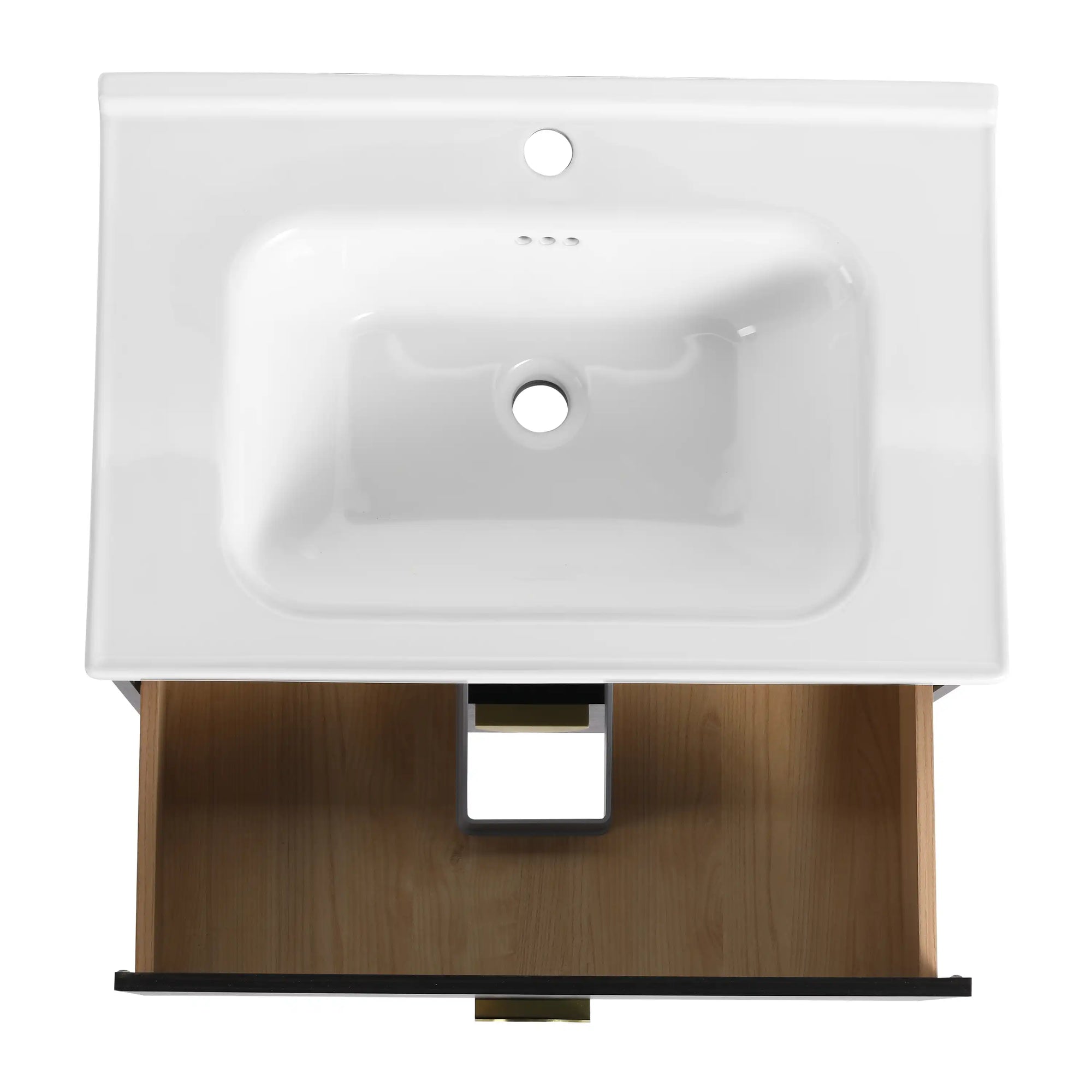 23&quot; Wall-Mounted Bathroom Sink and Vanity with Gold Handle &amp; Storage Drawers