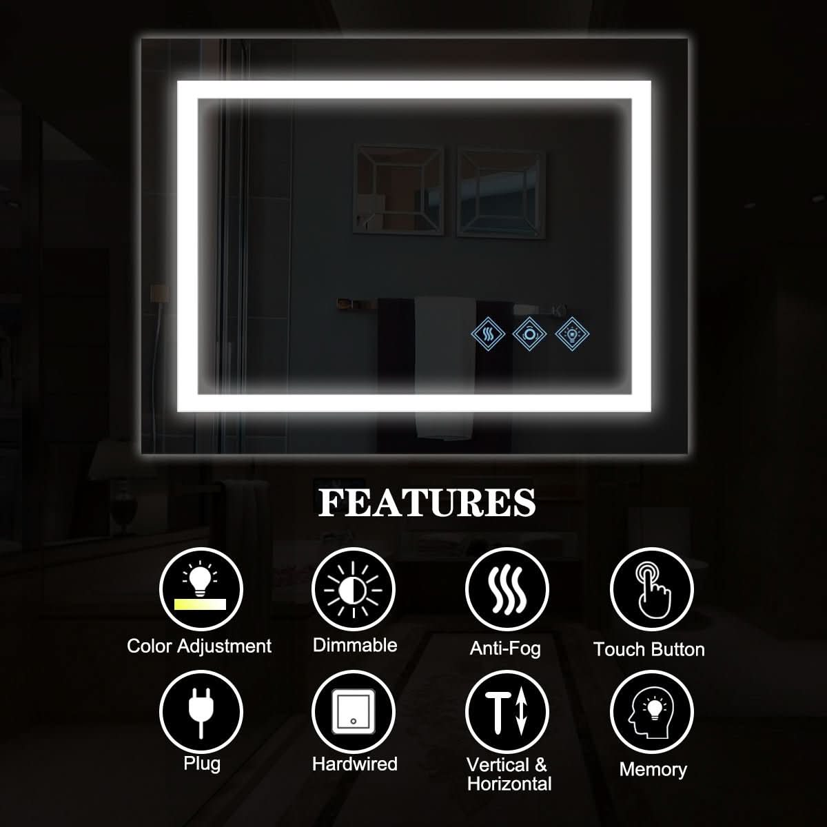 Glossy Brushed Silver LED Bathroom Mirror with Anti-Fog & Dimmable Lighting size: 32 X 24