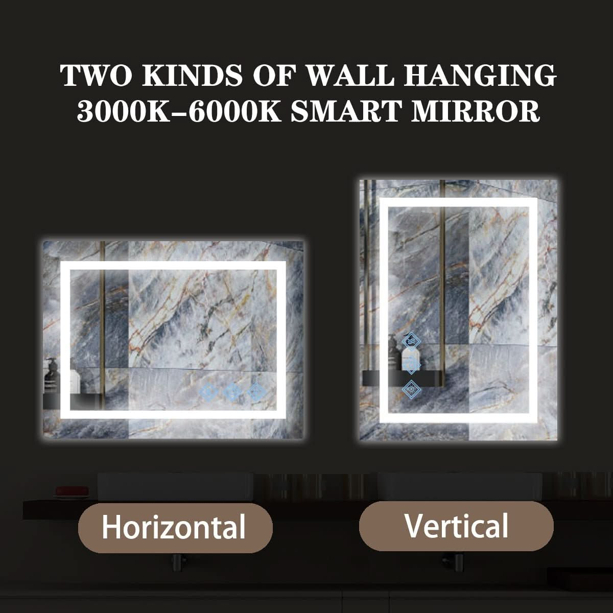 Glossy Brushed Silver LED Bathroom Mirror with Anti-Fog &amp; Dimmable Lighting size: 32 X 24