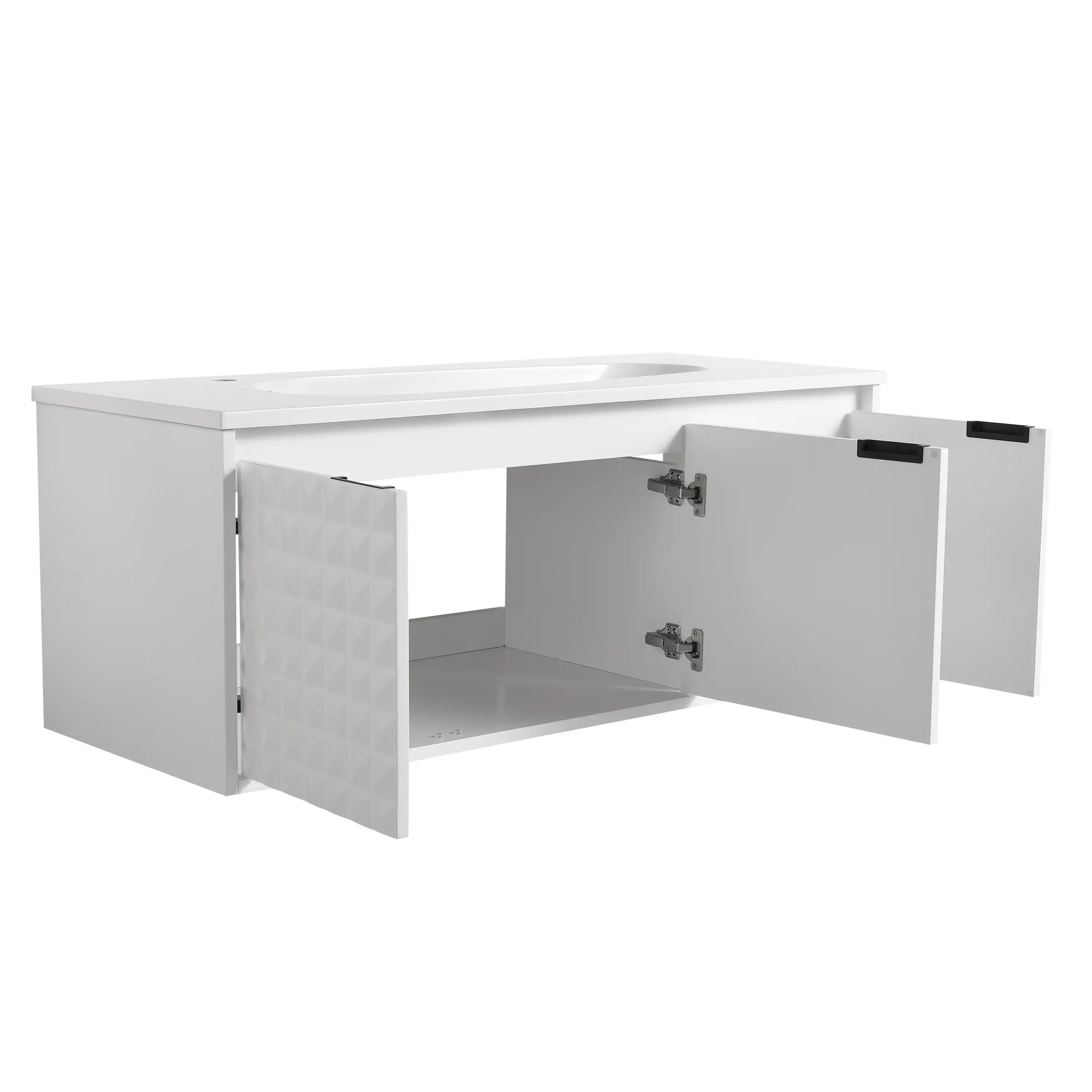 24&quot;–48&quot; White Wall-Mounted Bathroom Vanity with Drop-Shaped Resin Sink &amp; Soft-Close Doors