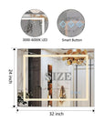 Glossy Brushed Silver LED Bathroom Mirror with Anti-Fog & Dimmable Lighting size: 32 X 24