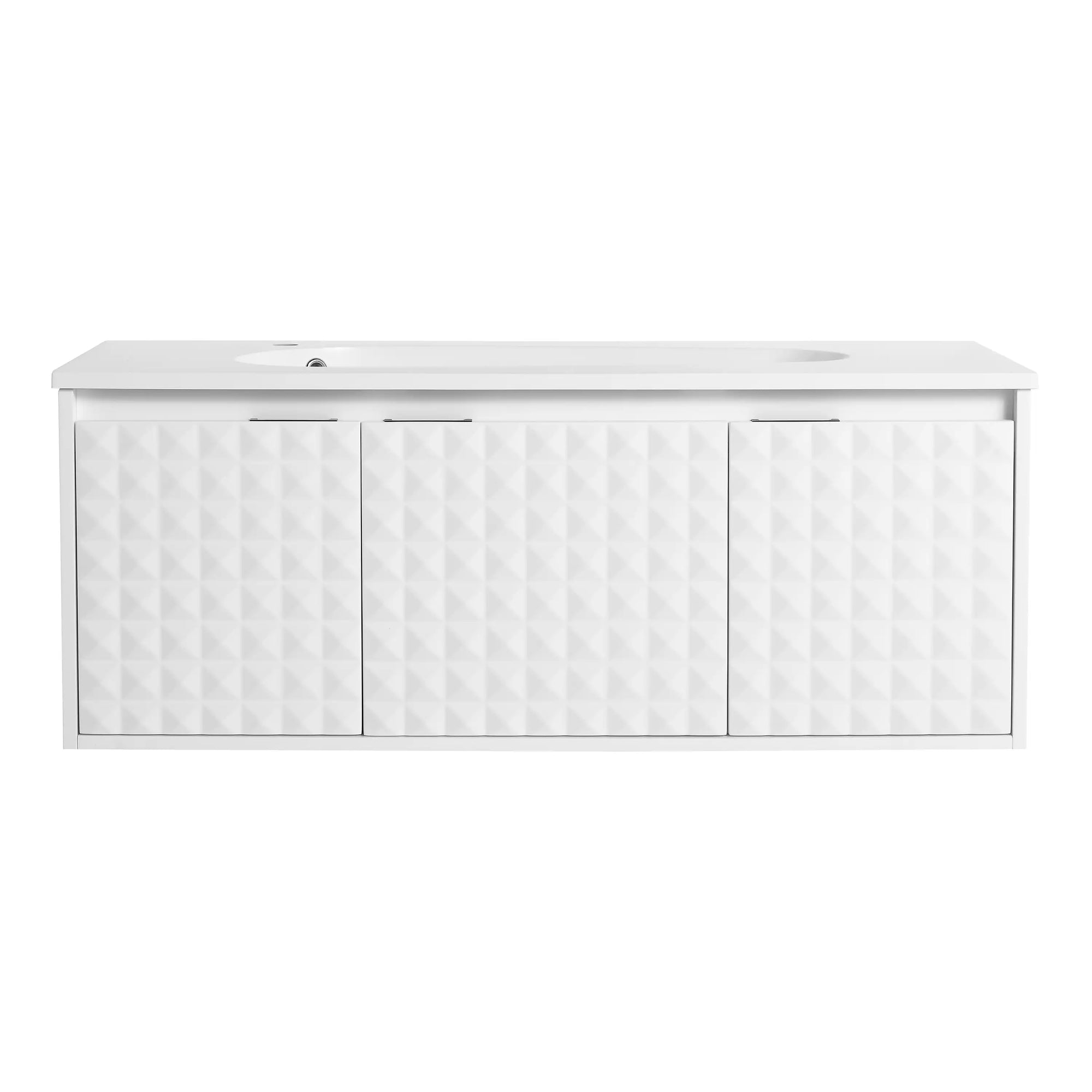 24&quot;–48&quot; White Wall-Mounted Bathroom Vanity with Drop-Shaped Resin Sink &amp; Soft-Close Doors
