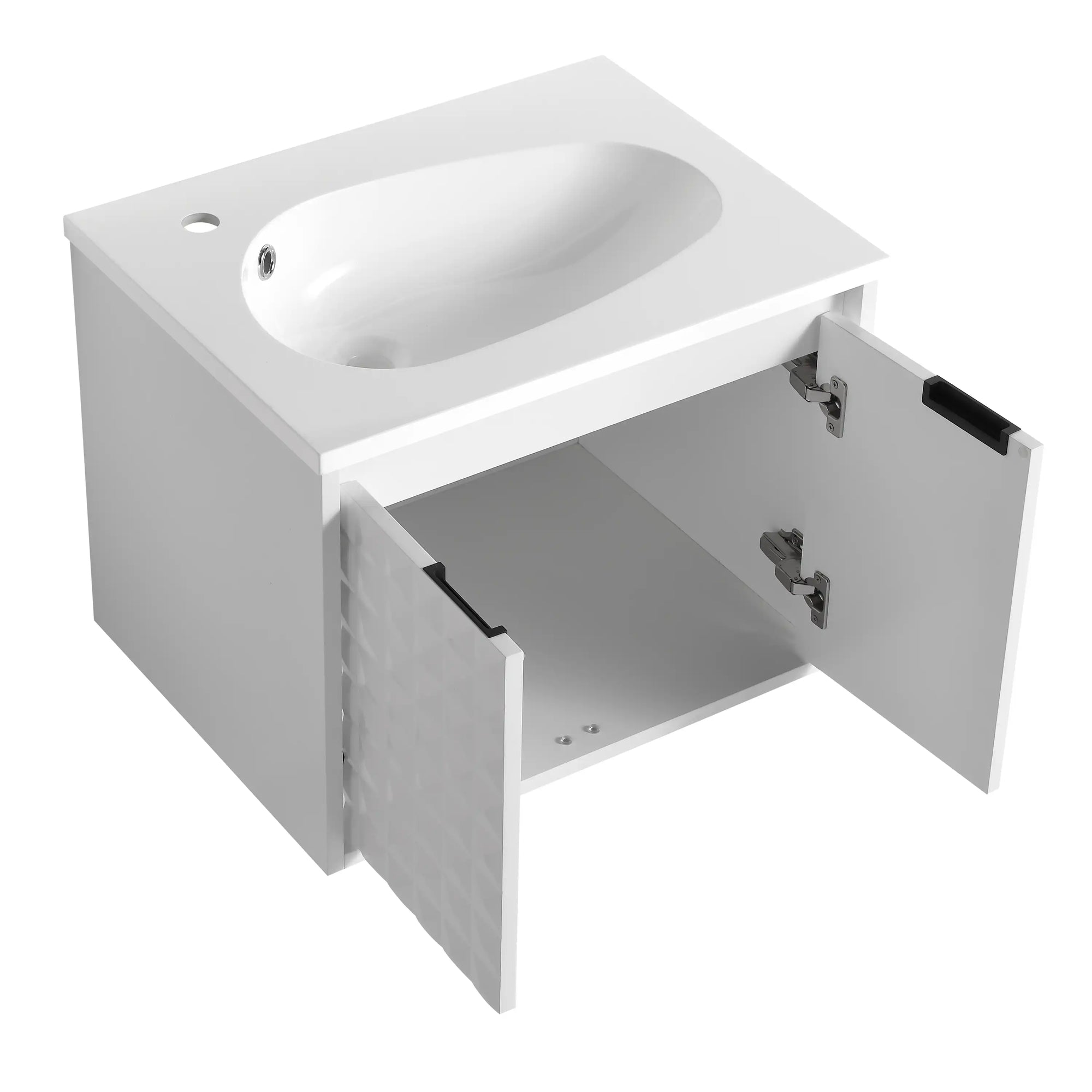 24&quot;–48&quot; White Wall-Mounted Bathroom Vanity with Drop-Shaped Resin Sink &amp; Soft-Close Doors