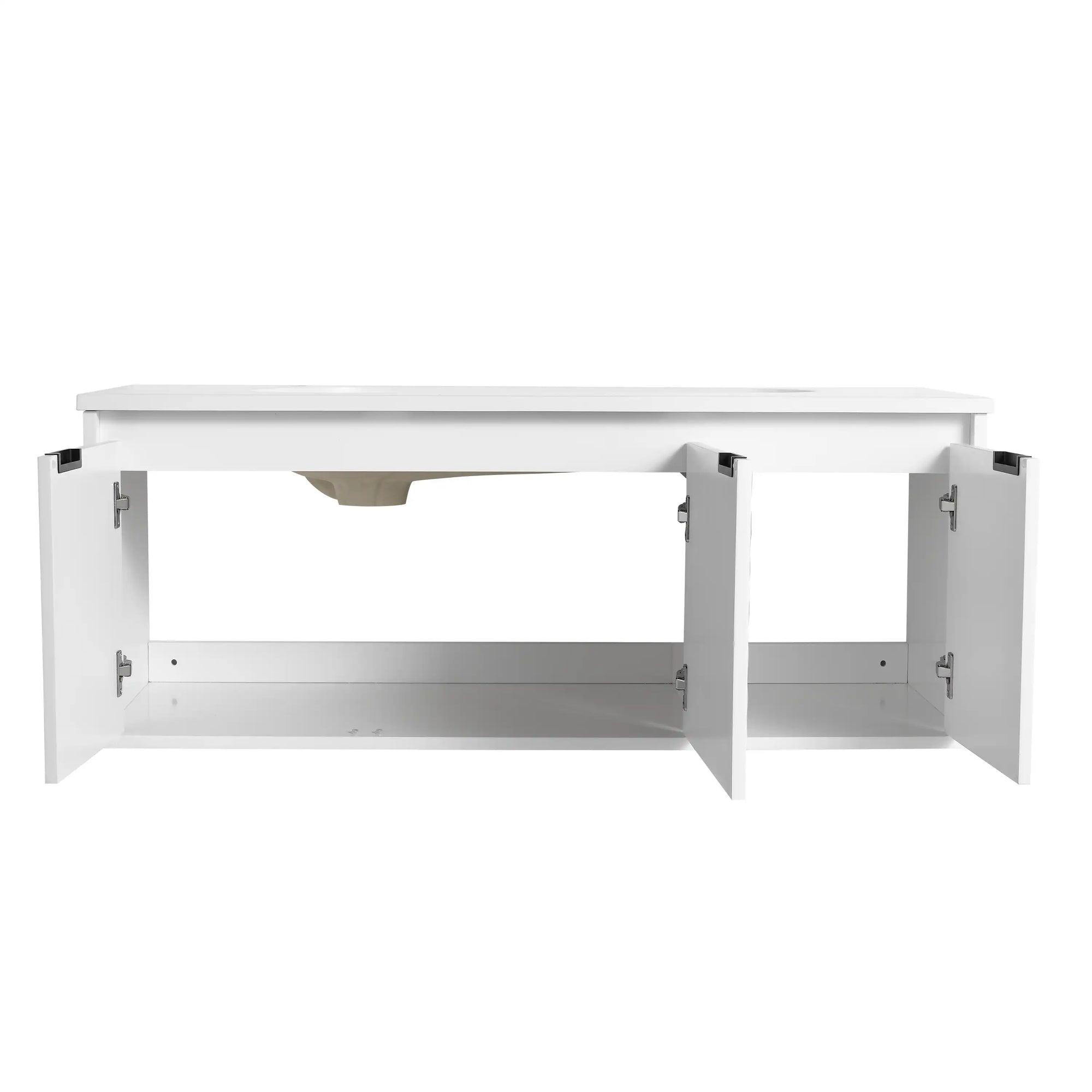 24&quot;–48&quot; White Wall-Mounted Bathroom Vanity with Drop-Shaped Resin Sink &amp; Soft-Close Doors
