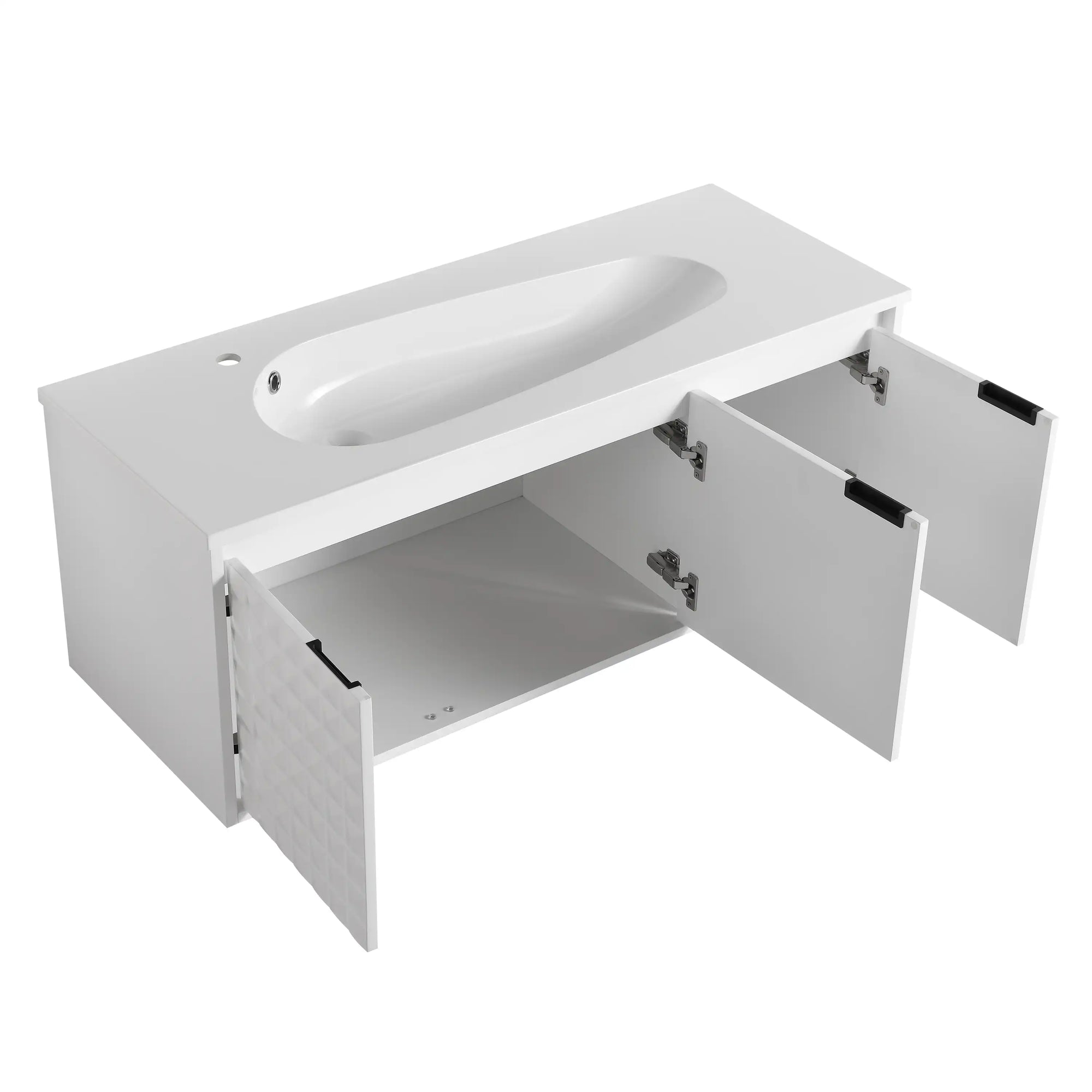 24&quot;–48&quot; White Wall-Mounted Bathroom Vanity with Drop-Shaped Resin Sink &amp; Soft-Close Doors