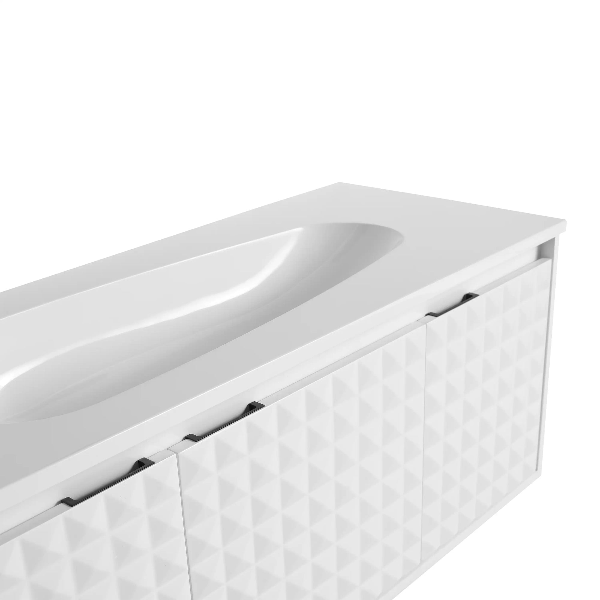 24&quot;–48&quot; White Wall-Mounted Bathroom Vanity with Drop-Shaped Resin Sink &amp; Soft-Close Doors