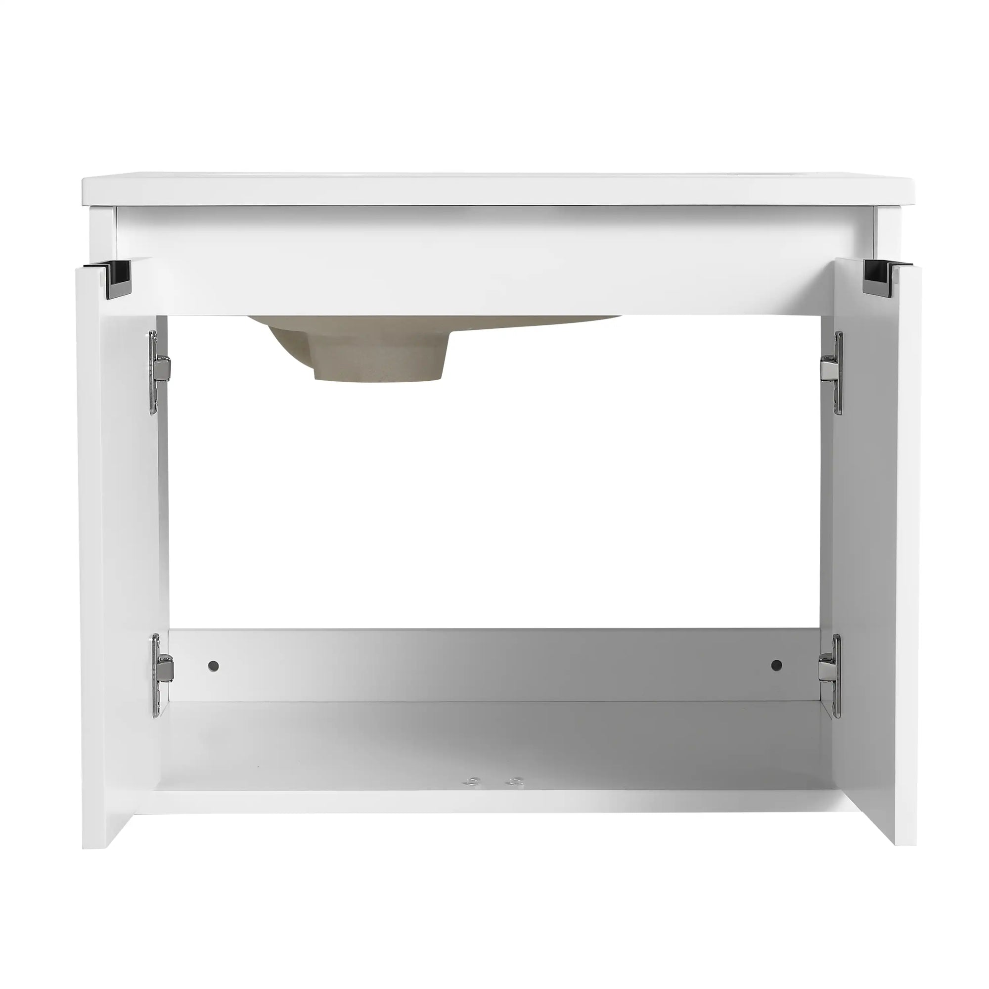24&quot;–48&quot; White Wall-Mounted Bathroom Vanity with Drop-Shaped Resin Sink &amp; Soft-Close Doors