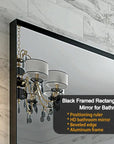 Glossy Black Rectangular Bathroom Mirror with Metal Frame color: Black