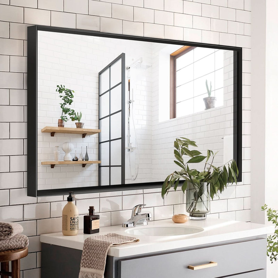 48 Black Rectangular Metal Frame Mirror