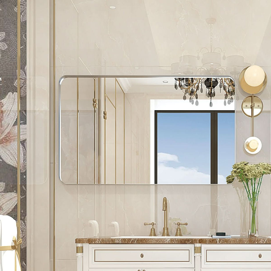 36 Brushed Silver Wall Framed Mirror